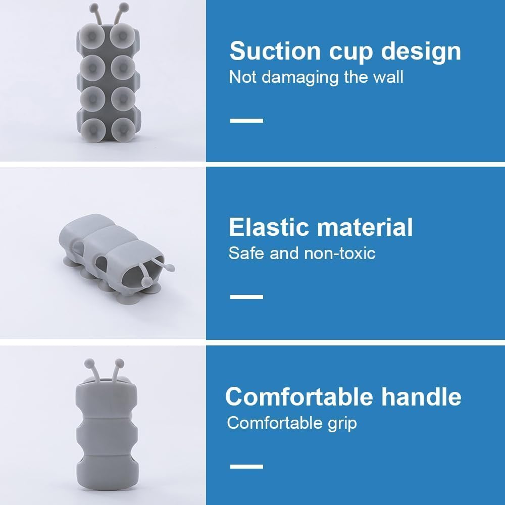 4-Pack Silicone Suction Wall Clips | Multi-Function Cable Toothbrush Towel Holders | Cute Caterpillar Design | Adhesive-Free | Soft Rubber Material