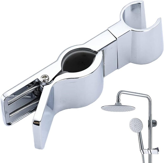 Adjustable Clip-On Shower Head Holder | Fits 0.79"–1.00" (20–25mm) Round Shower Slide Bar | No-Drill Clamp Bracket | Chrome ABS