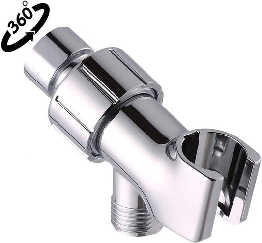 360° Swivel Brass Shower Head Holder with Adapter | Chrome-Plated Metal | 1/2 Inch Female Inlet & Male Outlet | Universal Fit for Round Shower Handles