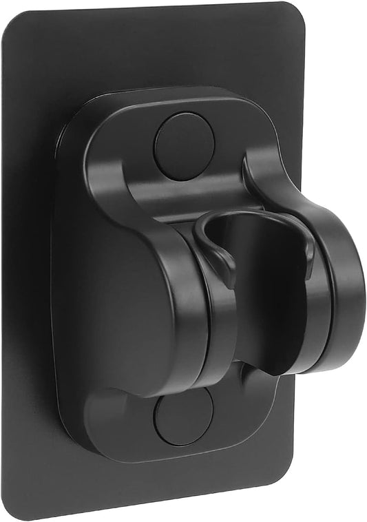 Matte Black Adjustable Shower Head Holder | Drill-Free Adhesive Wall Mount | Angle Adjustable | ABS Material | Fits Round Shower Heads
