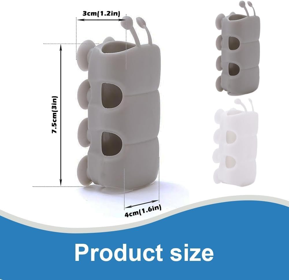 4-Pack Silicone Suction Wall Clips | Multi-Function Cable Toothbrush Towel Holders | Cute Caterpillar Design | Adhesive-Free | Soft Rubber Material
