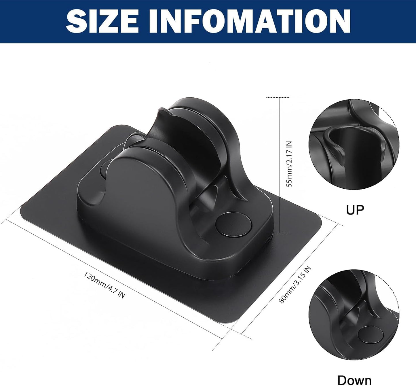 Matte Black Adjustable Shower Head Holder | Drill-Free Adhesive Wall Mount | Angle Adjustable | ABS Material | Fits Round Shower Heads