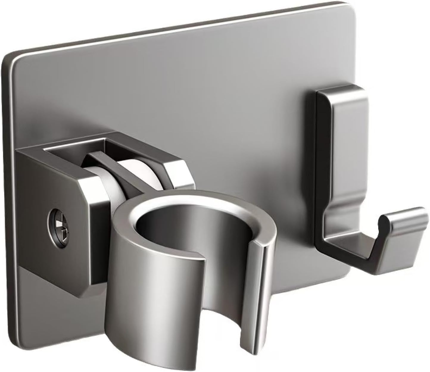 No-Drill Aluminum Shower Head Holder with Hooks | Wall-Mounted Adjustable Shower Bracket | Swivel Handheld Shower Holder | Heavy-Duty & Waterproof Adhesive or Screw Mount