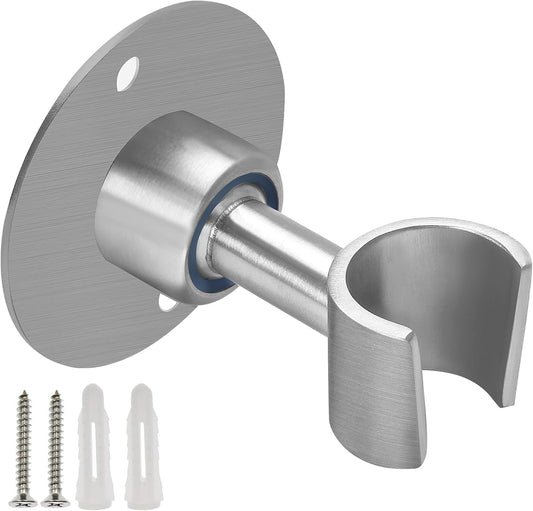 Wall-Mounted Stainless Steel Shower Head Holder | Screw-Mount Design | Universal Round Handle Clip | Includes Screws and Anchors