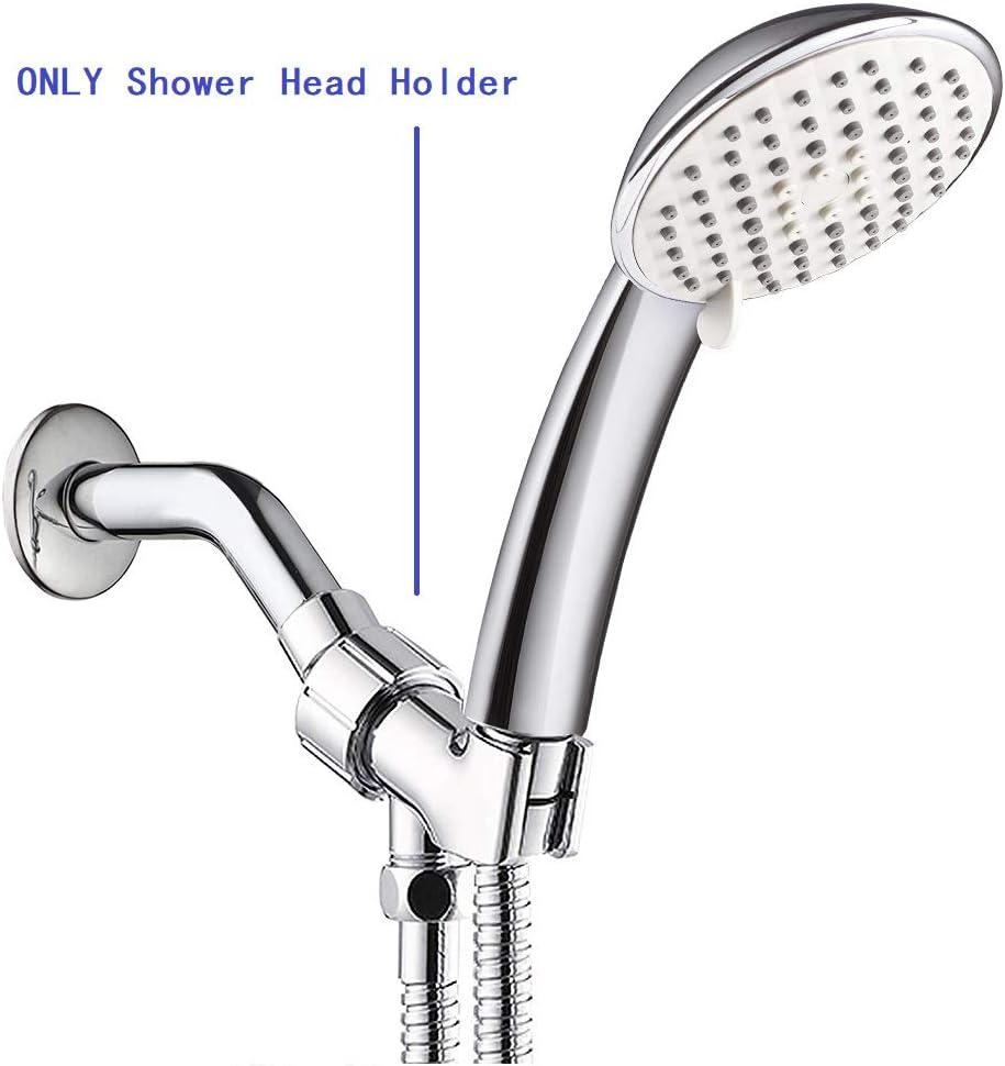 360° Swivel Brass Shower Head Holder with Adapter | Chrome-Plated Metal | 1/2 Inch Female Inlet & Male Outlet | Universal Fit for Round Shower Handles