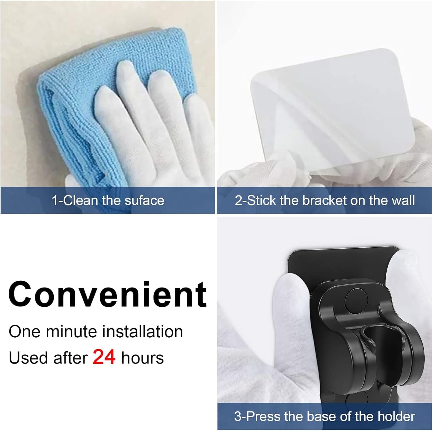 Matte Black Adjustable Shower Head Holder | Drill-Free Adhesive Wall Mount | Angle Adjustable | ABS Material | Fits Round Shower Heads