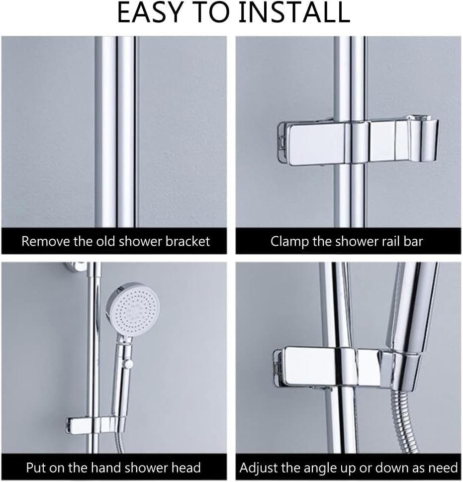 Adjustable Clip-On Shower Head Holder | Fits 0.79"–1.00" (20–25mm) Round Shower Slide Bar | No-Drill Clamp Bracket | Chrome ABS