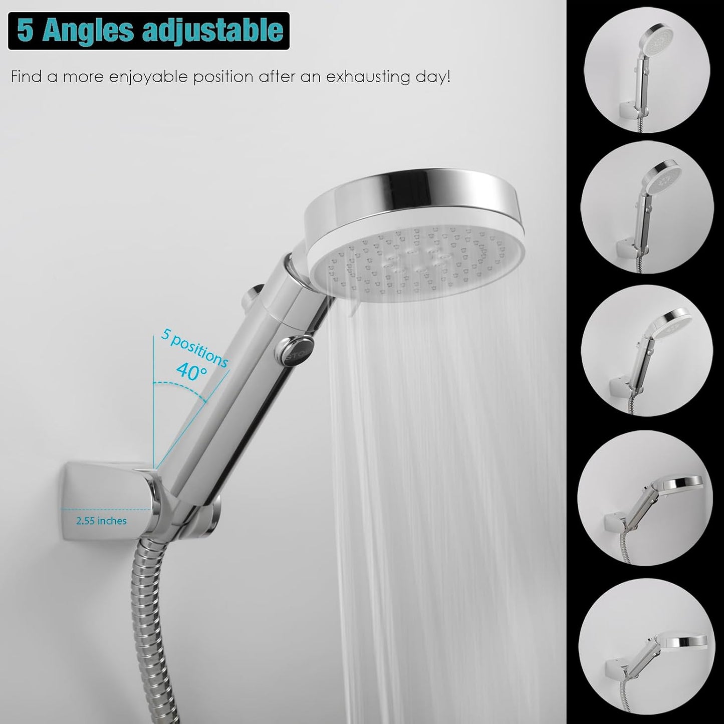 Wall Mounted Shower Head Holder | Adjustable Handheld Shower Bracket | Drill-Free & Screw Mount Options | Chrome ABS | Universal Showerhead Clamp