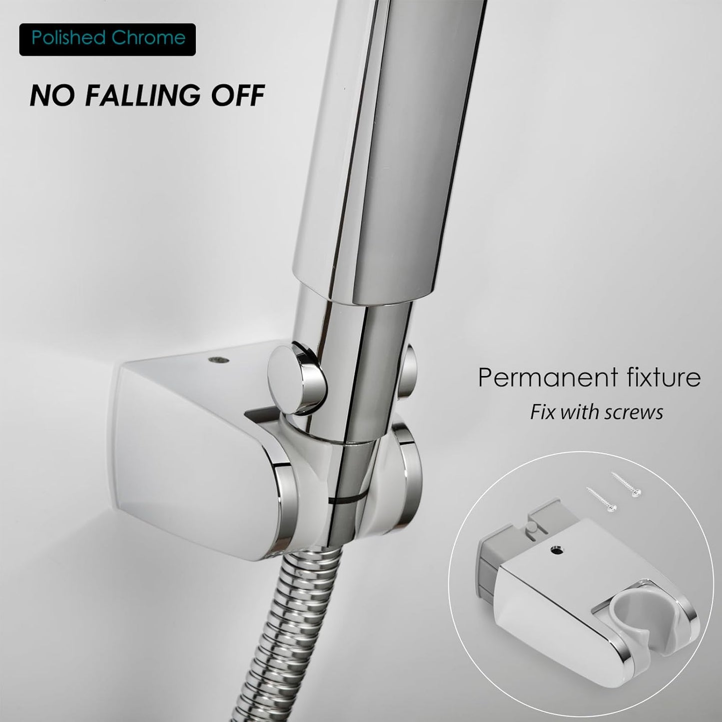 Wall Mounted Shower Head Holder | Adjustable Handheld Shower Bracket | Drill-Free & Screw Mount Options | Chrome ABS | Universal Showerhead Clamp