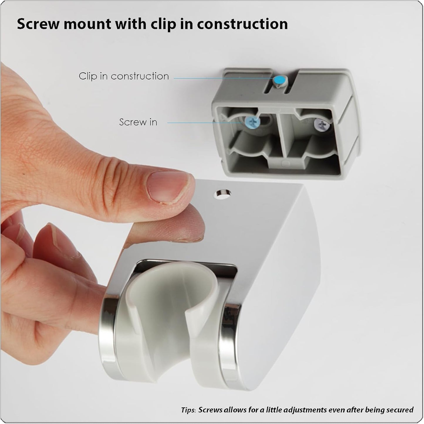 Wall Mounted Shower Head Holder | Adjustable Handheld Shower Bracket | Drill-Free & Screw Mount Options | Chrome ABS | Universal Showerhead Clamp