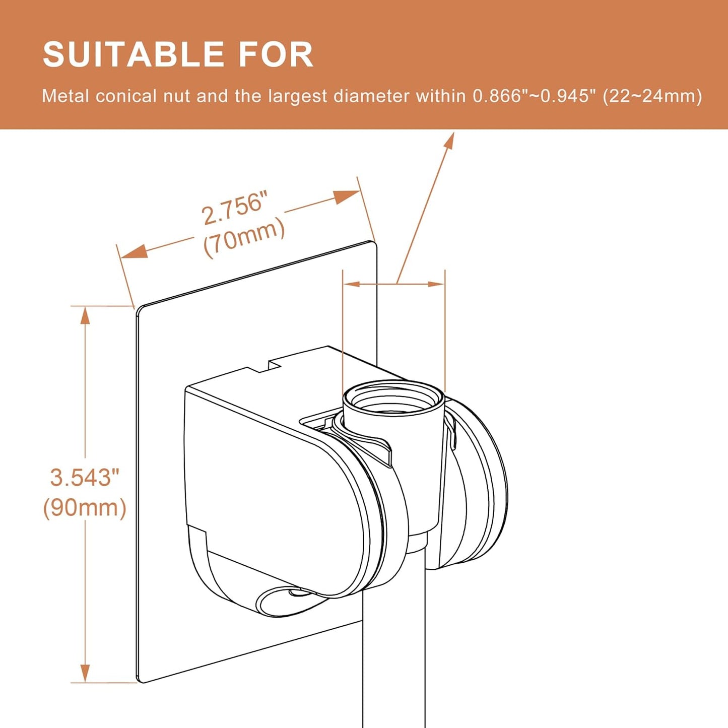 No-Drill Powerful Adjustable Shower Head Holder | Wall Mount Shower Bracket for 22–24mm Metal Cone Nut | Swivel Rotation | Adhesive Installation | Universal Fit