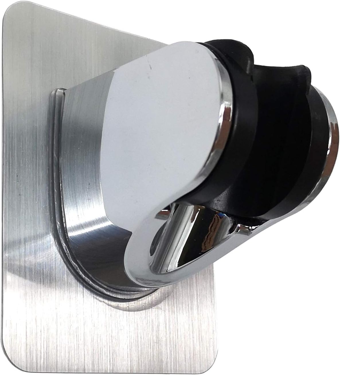 Drill-Free Fixed Shower Head Holder | Wall-Mounted Adhesive Shower Bracket | Fits 22mm Round Shower Handle | Chrome-Plated ABS | Strong Adhesive Backing
