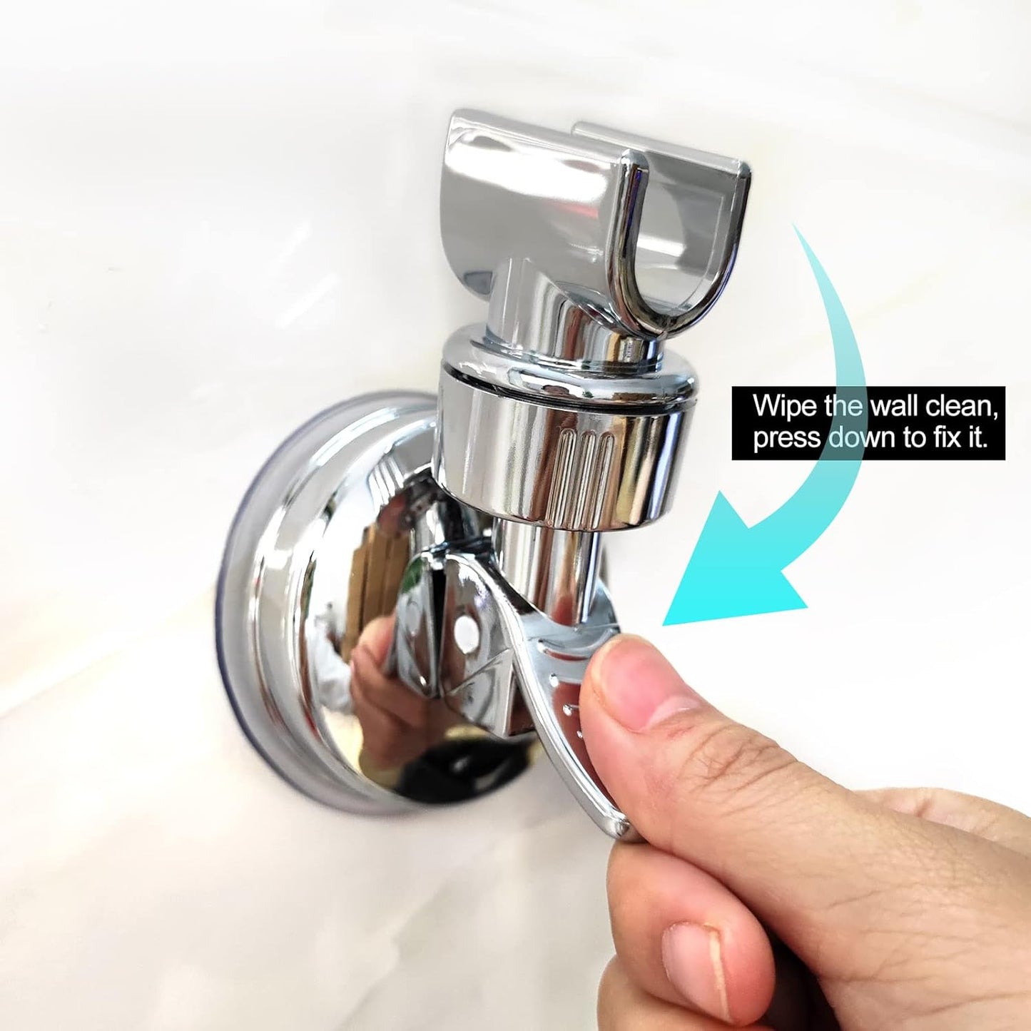 Heavy-Duty Suction Cup Shower Head Holder | Drill-Free Adjustable Shower Bracket | Chrome-Plated Finish | 360° Swivel Rotation | Tool-Free Wall Mount