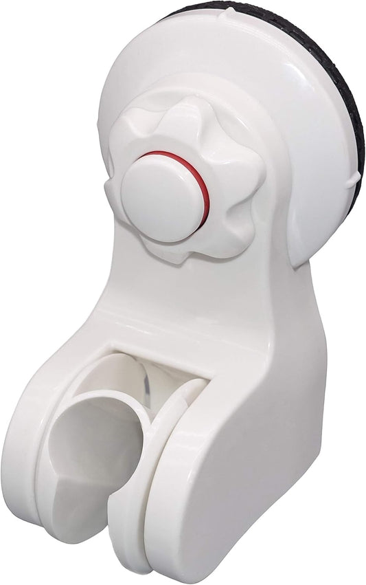 White Suction Cup Adjustable Shower Head Holder | Drill-Free Installation | Fits 24mm Handheld Shower | Locking Knob for Secure Mount