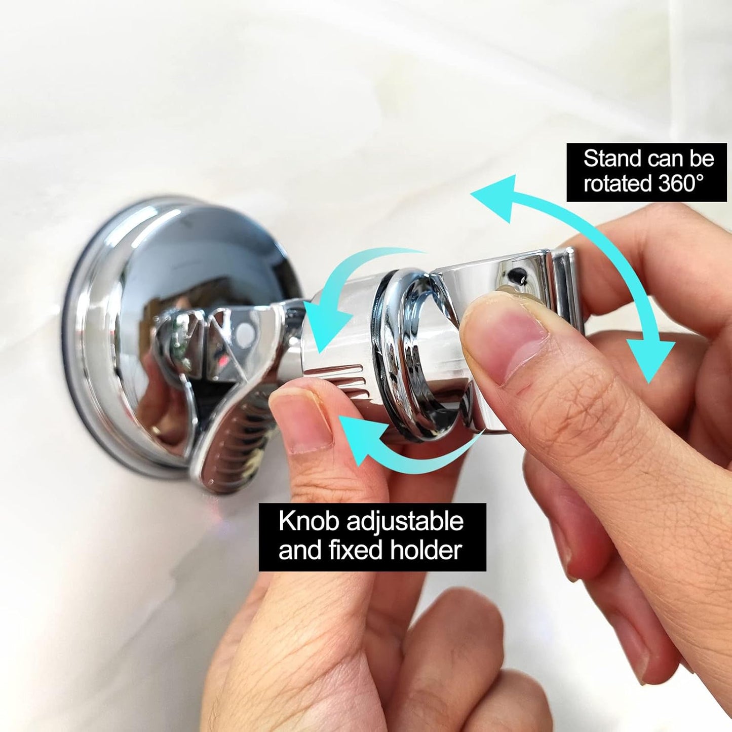 Heavy-Duty Suction Cup Shower Head Holder | Drill-Free Adjustable Shower Bracket | Chrome-Plated Finish | 360° Swivel Rotation | Tool-Free Wall Mount