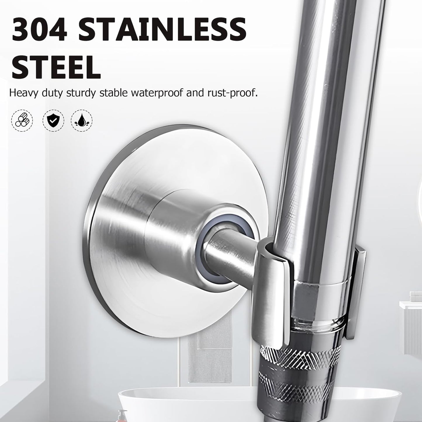 Wall-Mounted Stainless Steel Shower Head Holder | Screw-Mount Design | Universal Round Handle Clip | Includes Screws and Anchors
