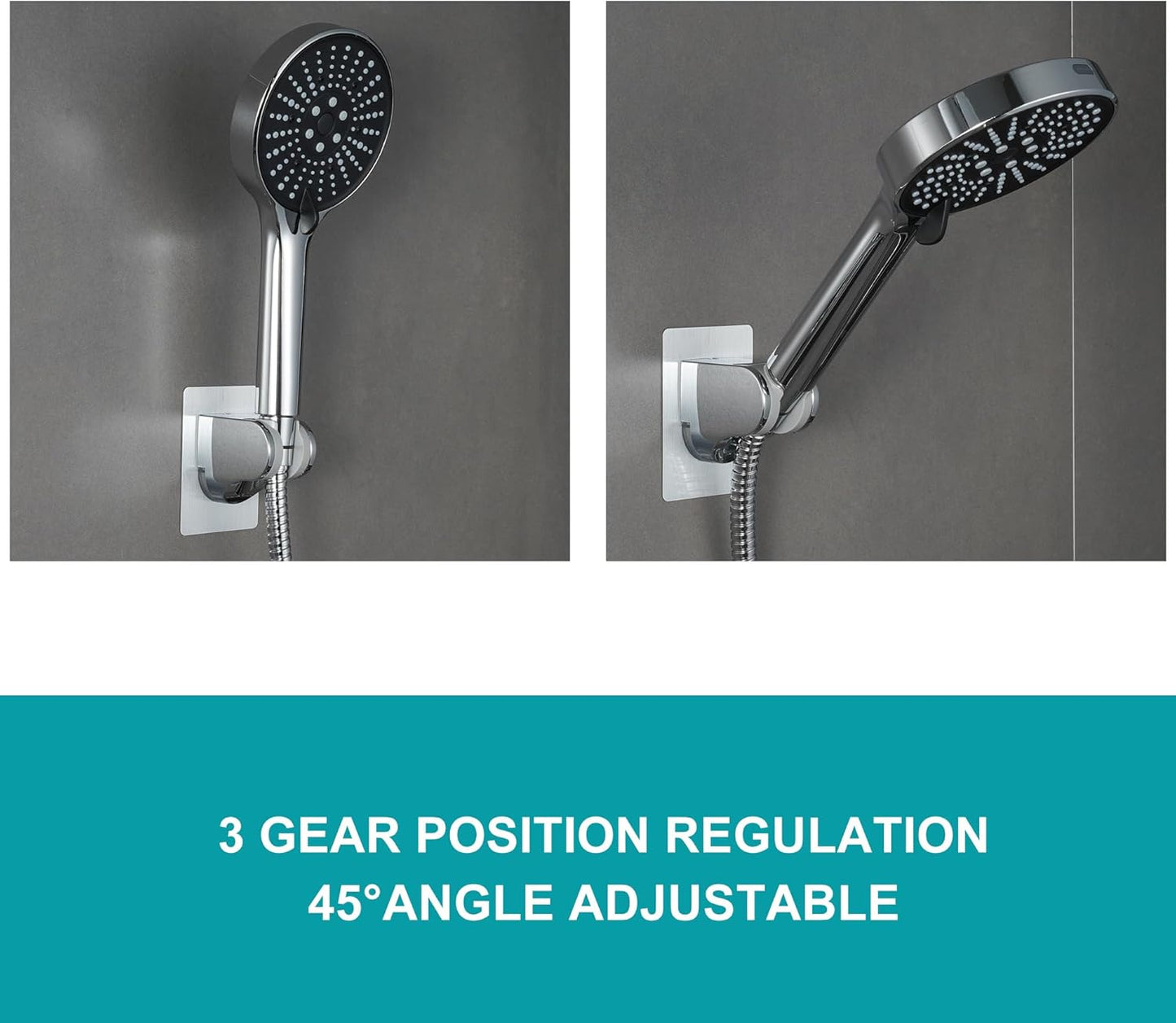 No-Drill Powerful Adjustable Shower Head Holder | Wall Mount Shower Bracket for 22–24mm Metal Cone Nut | Swivel Rotation | Adhesive Installation | Universal Fit