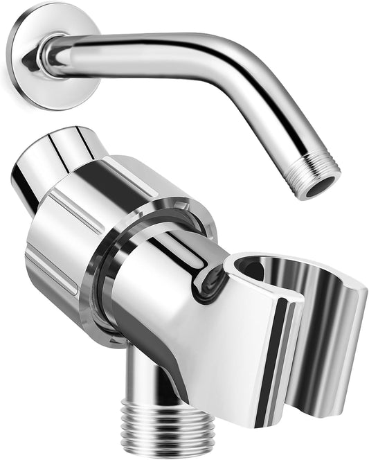 Shower Arm with Adjustable Shower Head Holder Set | 1/2 Inch IPS Female & Male Thread | Chrome-Plated Metal | Fits Most Handheld Showers