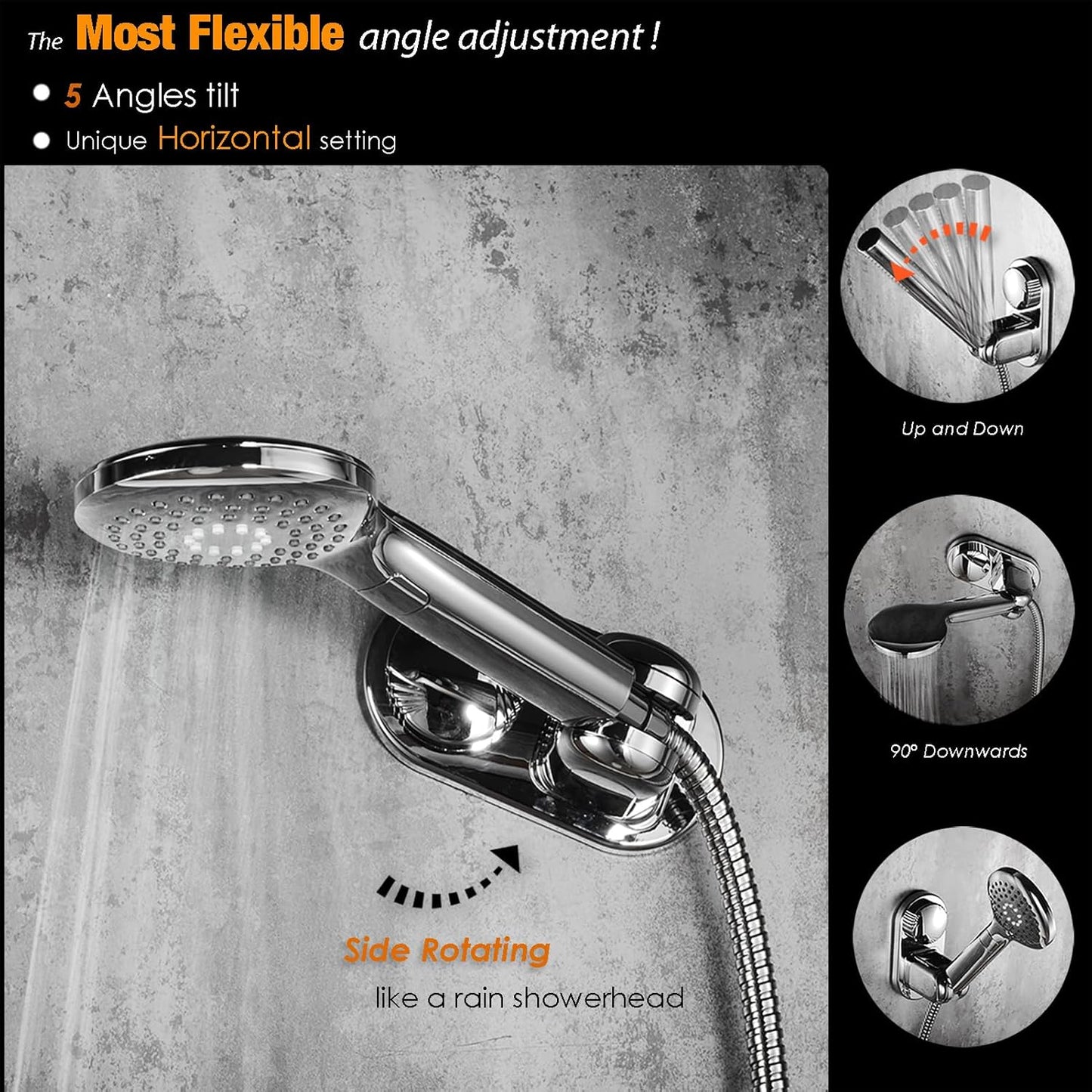 Universal Heavy-Duty Shower Head Holder | Wide Slot 0.92" | Drill-Free Wall Mount | Fits Large and Conical Shower Handles | Chrome Finish