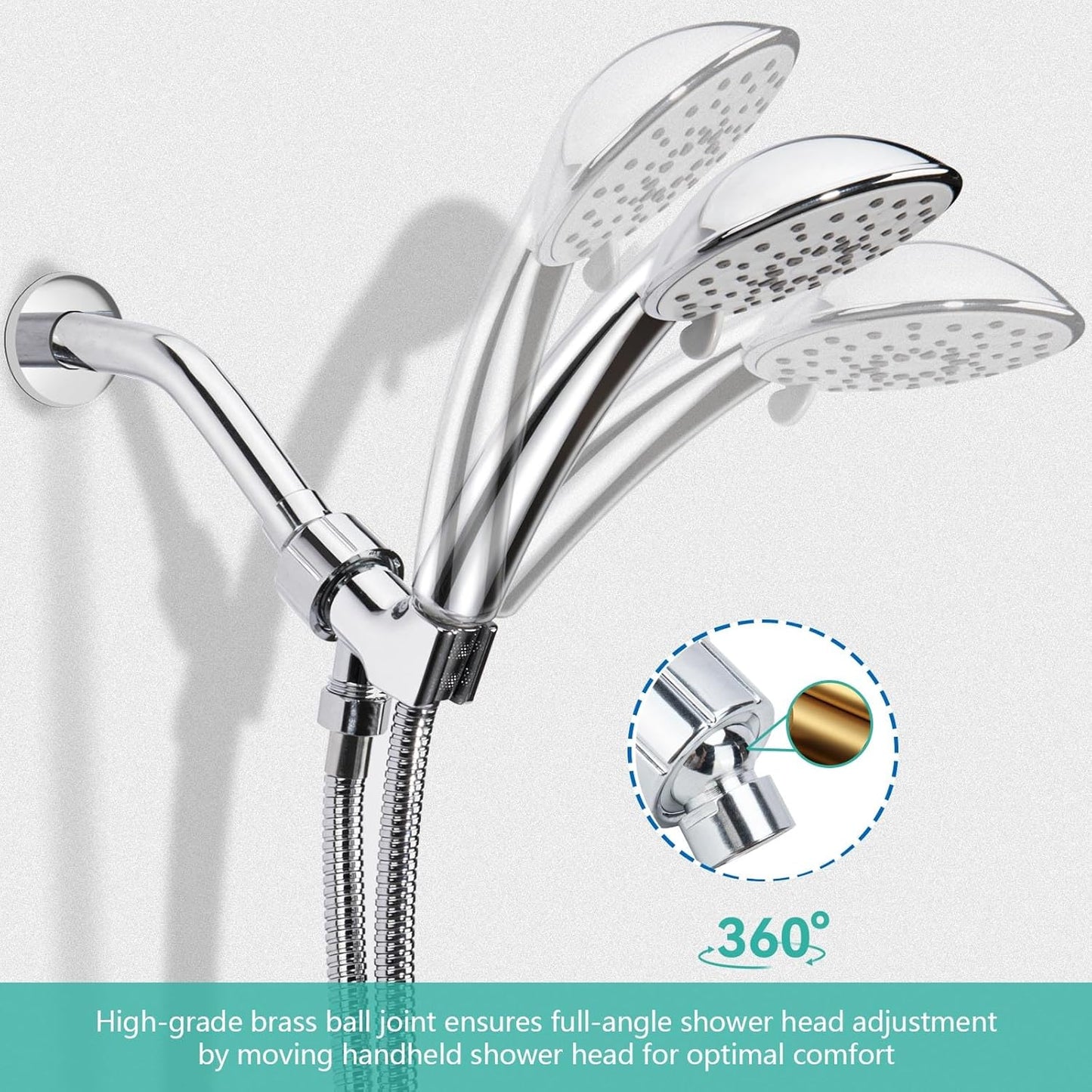 Shower Arm with Adjustable Shower Head Holder Set | 1/2 Inch IPS Female & Male Thread | Chrome-Plated Metal | Fits Most Handheld Showers