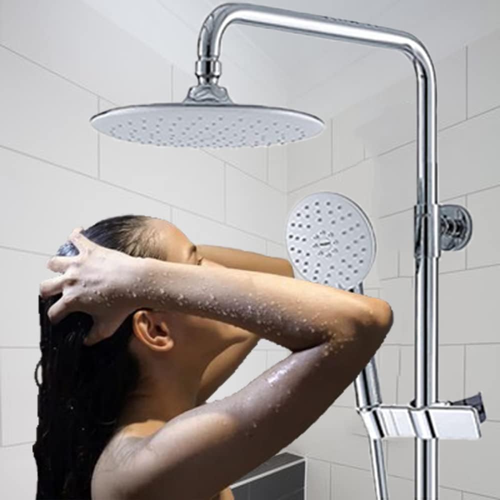 Adjustable Clip-On Shower Head Holder | Fits 0.79"–1.00" (20–25mm) Round Shower Slide Bar | No-Drill Clamp Bracket | Chrome ABS