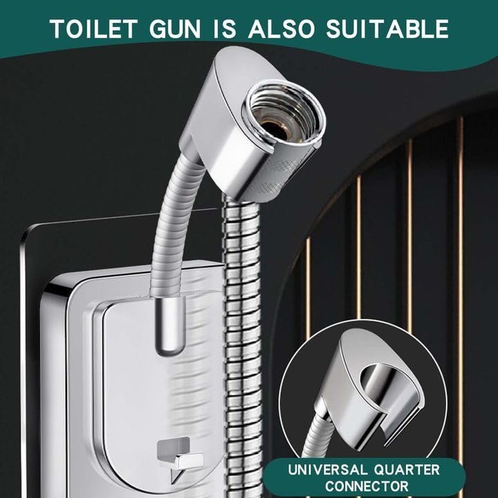 Drill-Free Flexible Hose Shower Head Holder | Wall-Mount Adhesive Bracket | 2.2cm (0.86in) Universal Fit | Angle Adjustable | No Tools Required