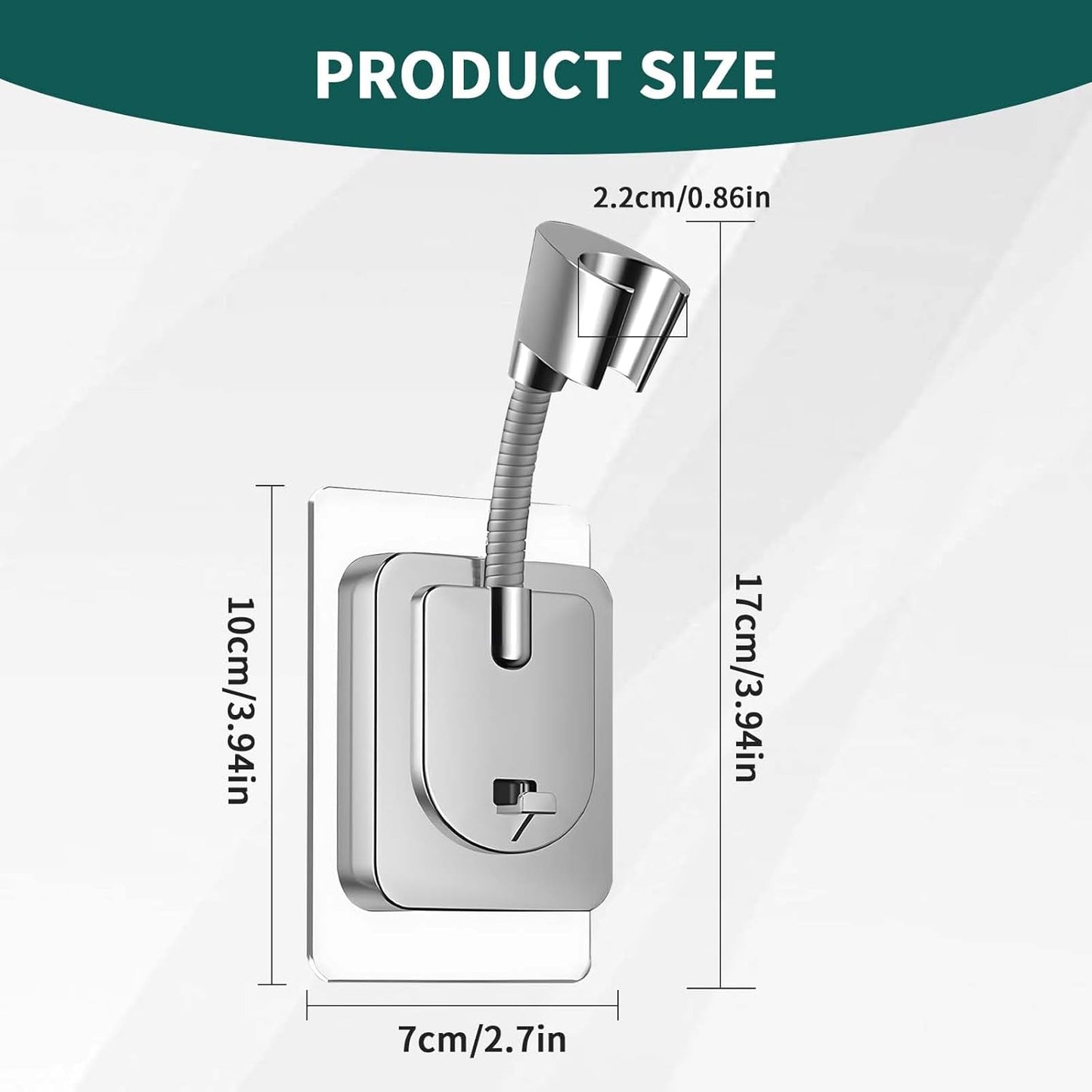 Drill-Free Flexible Hose Shower Head Holder | Wall-Mount Adhesive Bracket | 2.2cm (0.86in) Universal Fit | Angle Adjustable | No Tools Required
