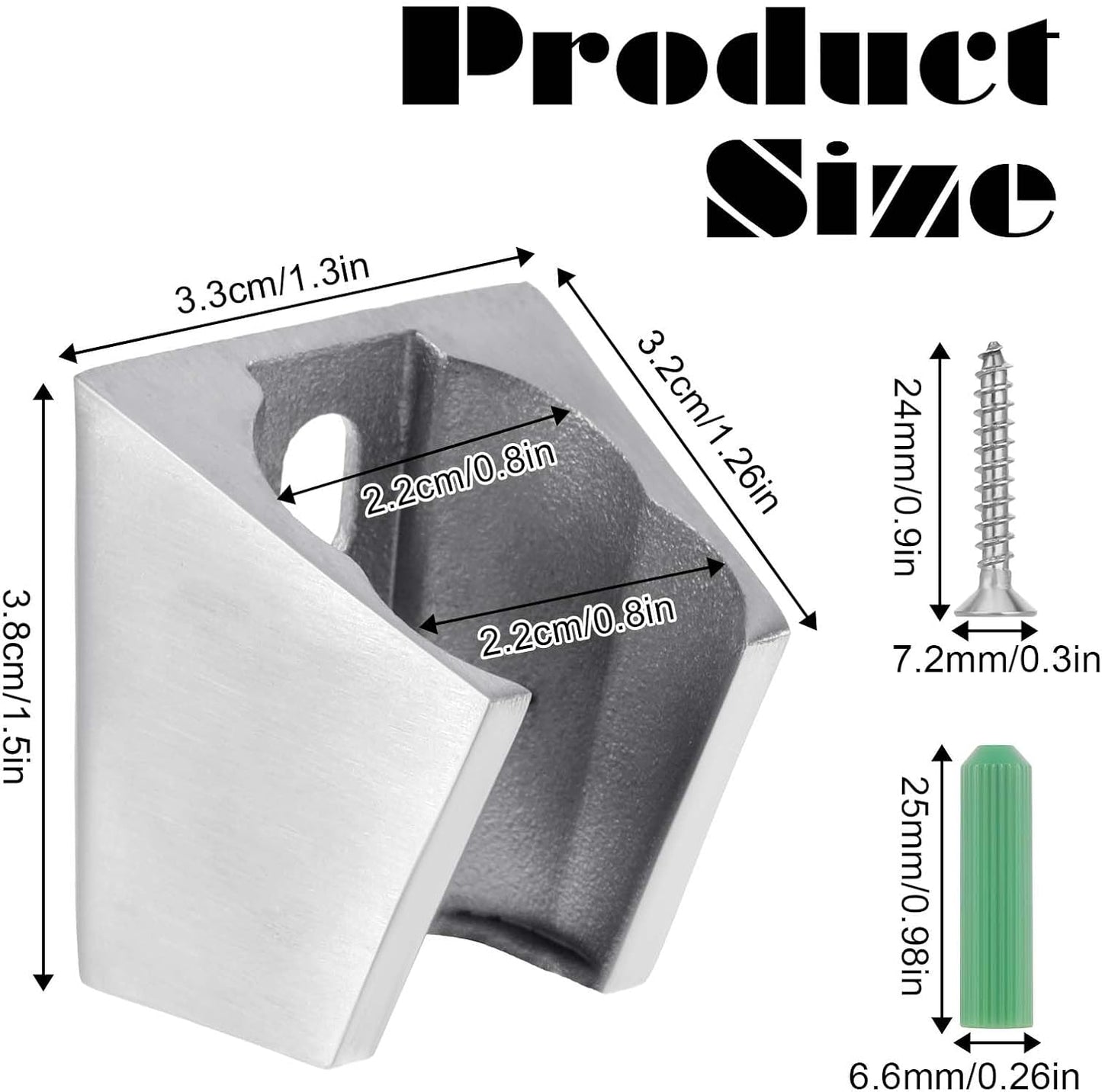 Stainless Steel Shower Head Wall Mount Holder | Fixed Bracket with Screws and Anchors | Fits Conical Shower End | Rustproof & Durable
