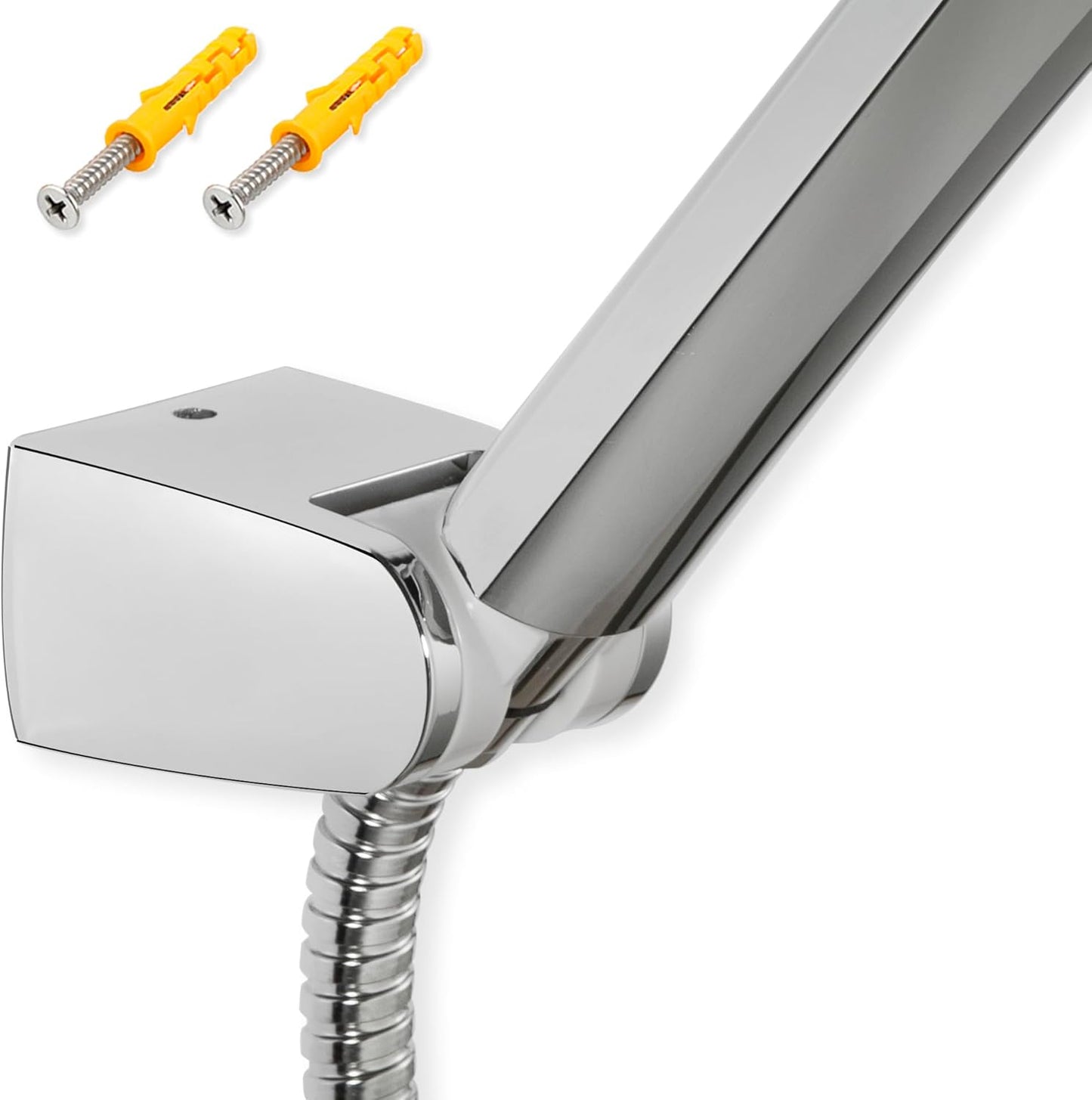 Wall Mounted Shower Head Holder | Adjustable Handheld Shower Bracket | Drill-Free & Screw Mount Options | Chrome ABS | Universal Showerhead Clamp