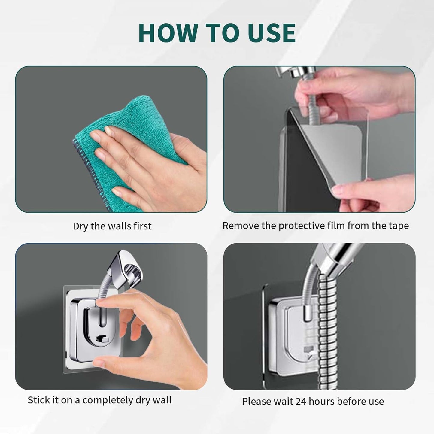 Drill-Free Flexible Hose Shower Head Holder | Wall-Mount Adhesive Bracket | 2.2cm (0.86in) Universal Fit | Angle Adjustable | No Tools Required