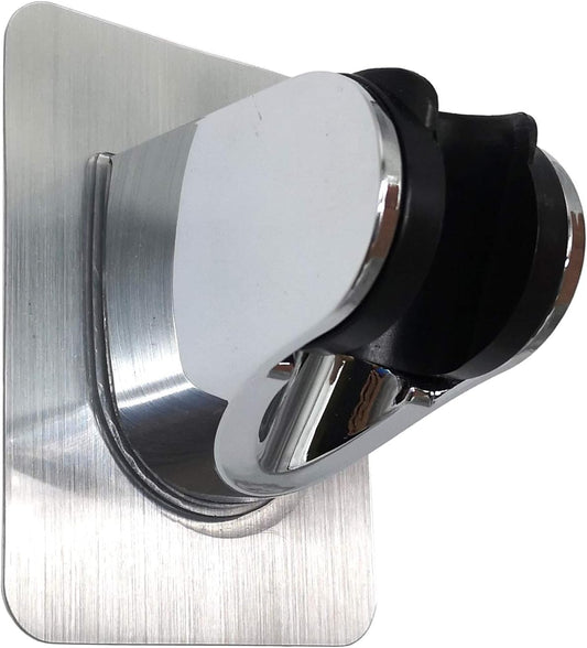 Drill-Free Fixed Shower Head Holder | Wall-Mounted Adhesive Shower Bracket | Fits 22mm Round Shower Handle | Chrome-Plated ABS | Strong Adhesive Backing