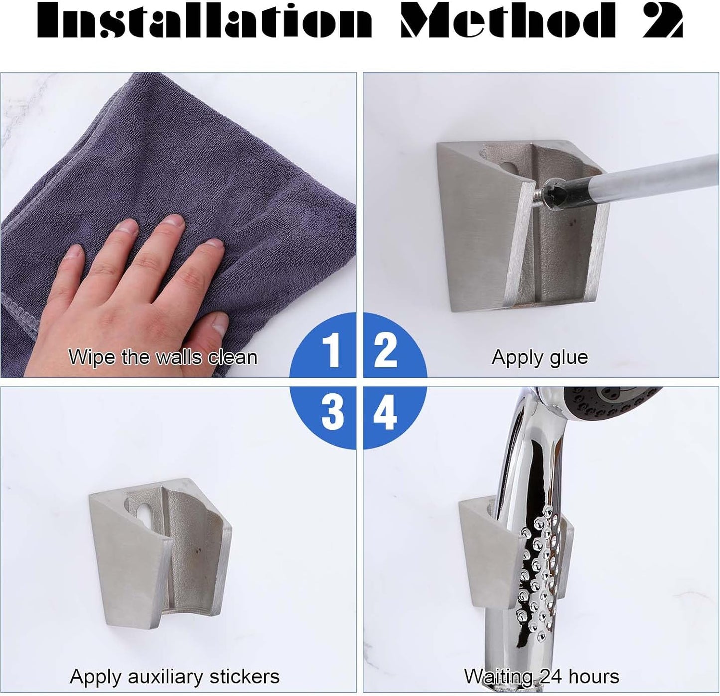 Stainless Steel Shower Head Wall Mount Holder | Fixed Bracket with Screws and Anchors | Fits Conical Shower End | Rustproof & Durable