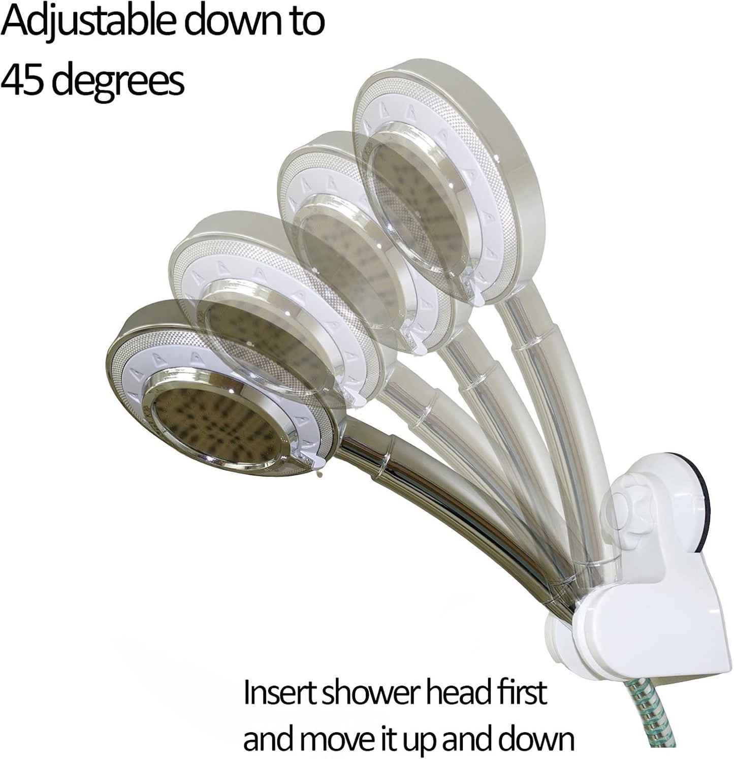 White Suction Cup Adjustable Shower Head Holder | Drill-Free Installation | Fits 24mm Handheld Shower | Locking Knob for Secure Mount